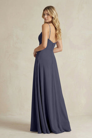 Sheath Cami Strap Ruched Chiffon Bridesmaid Dress in Dusk Blue - SHE IS ME Bridesmaid Dresses