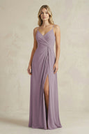 Sheath Cami Strap Ruched Chiffon Bridesmaid Dress in Dusk | KISSBRIDAL