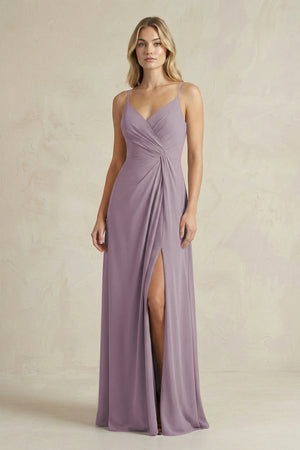 Sheath Cami Strap Ruched Chiffon Bridesmaid Dress in Dusk | KISSBRIDAL