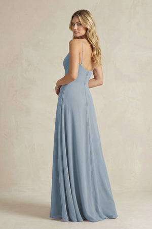 Sheath Cami Strap Ruched Chiffon Bridesmaid Dress in Dusty Blue (2) | KISSBRIDAL