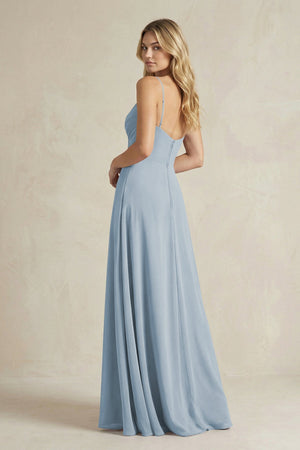 Sheath Cami Strap Ruched Chiffon Bridesmaid Dress in Dusty Blue - SHE IS ME Bridesmaid Dresses