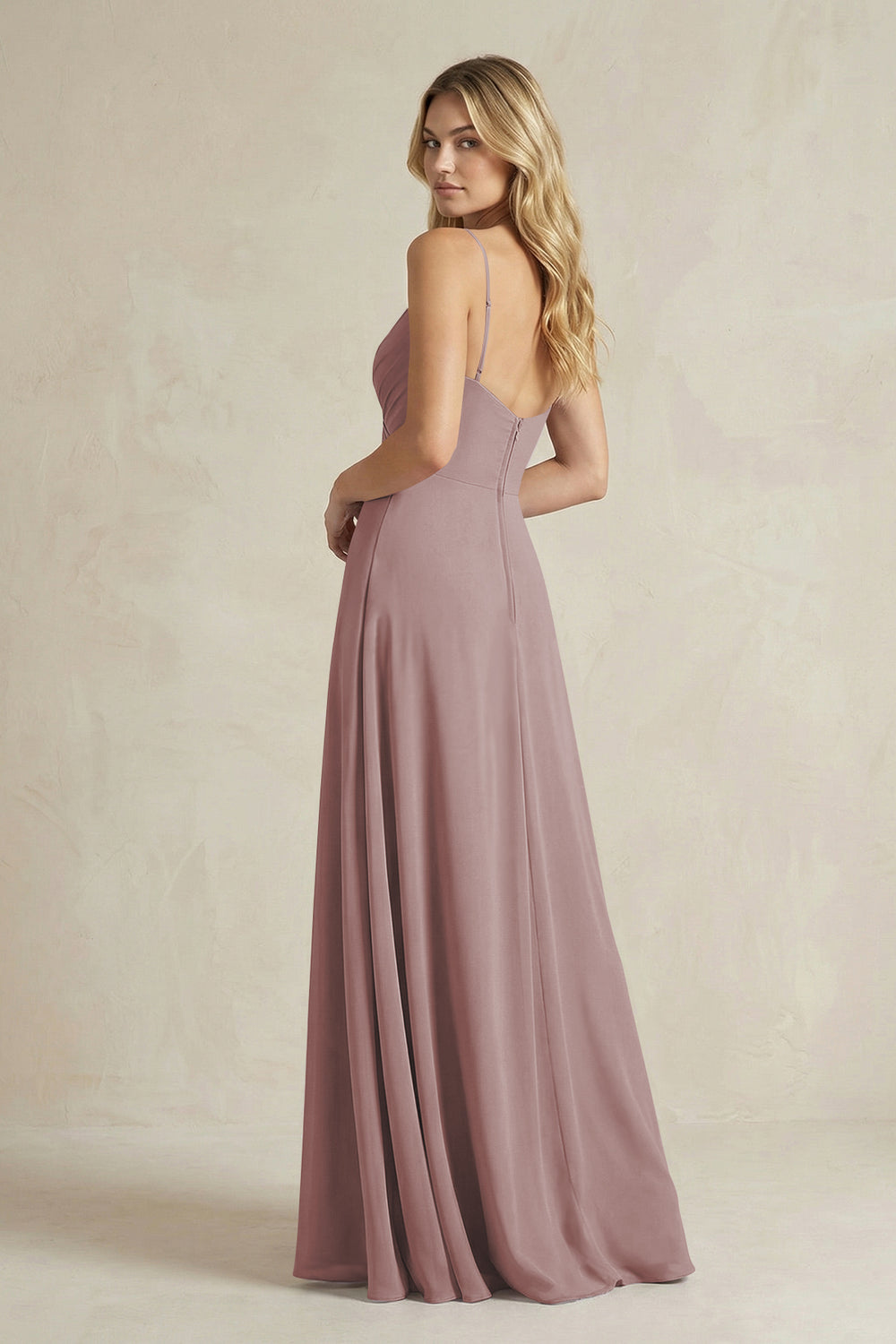 Sheath Cami Strap Ruched Chiffon Bridesmaid Dress in Dusty Rose
