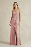 Sheath Cami Strap Ruched Chiffon Bridesmaid Dress in Dusty Rose - SHE IS ME Bridesmaid Dresses
