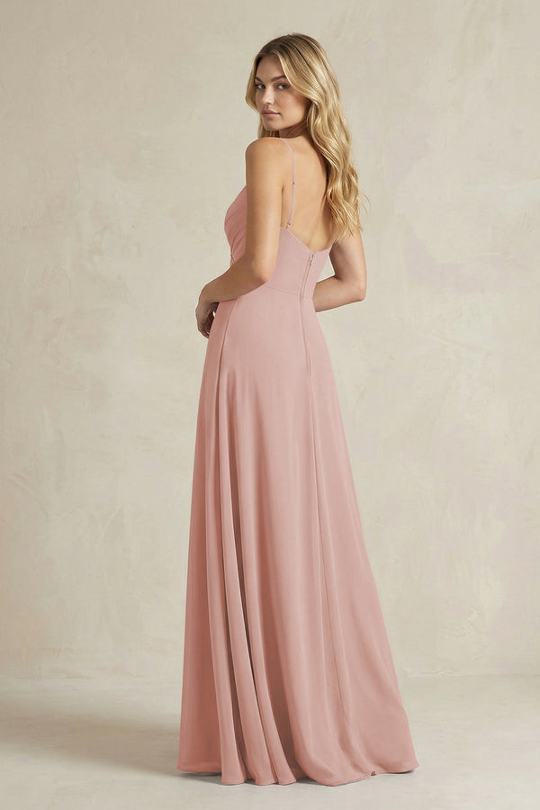Sheath Cami Strap Ruched Chiffon Bridesmaid Dress in English Rose (2) | KISSBRIDAL
