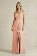 Sheath Cami Strap Ruched Chiffon Bridesmaid Dress in English Rose - SHE IS ME Bridesmaid Dresses