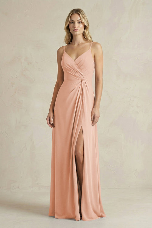 Sheath Cami Strap Ruched Chiffon Bridesmaid Dress in English Rose - SHE IS ME Bridesmaid Dresses