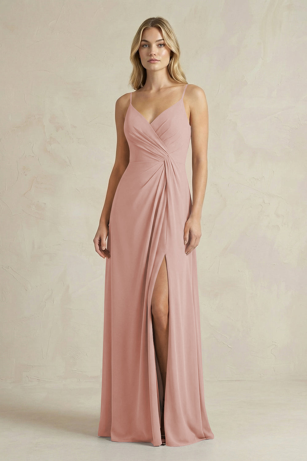 Sheath Cami Strap Ruched Chiffon Bridesmaid Dress in English Rose