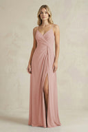 Sheath Cami Strap Ruched Chiffon Bridesmaid Dress in English Rose | KISSBRIDAL
