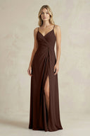 Sheath Cami Strap Ruched Chiffon Bridesmaid Dress in Espresso - SHE IS ME Bridesmaid Dresses