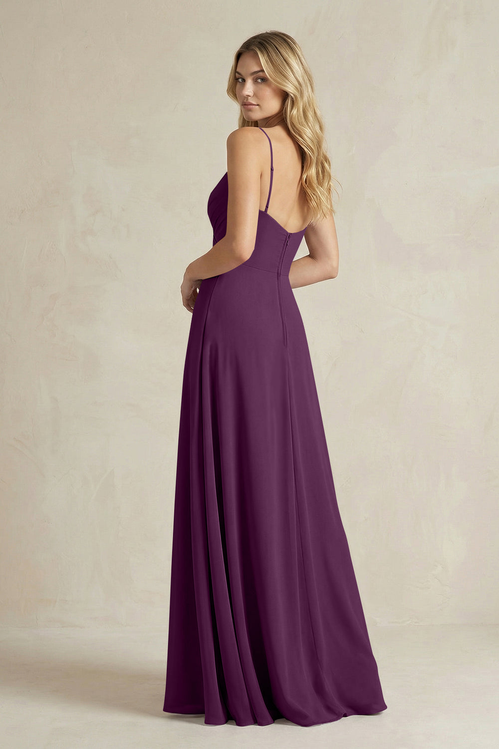 Sheath Cami Strap Ruched Chiffon Bridesmaid Dress in Fig