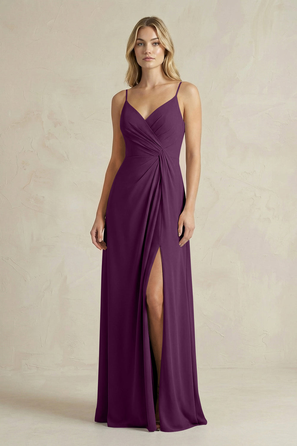 Sheath Cami Strap Ruched Chiffon Bridesmaid Dress in Fig