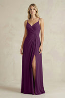 Sheath Cami Strap Ruched Chiffon Bridesmaid Dress in Fig | KISSBRIDAL