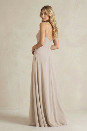 Sheath Cami Strap Ruched Chiffon Bridesmaid Dress in Frost - SHE IS ME Bridesmaid Dresses