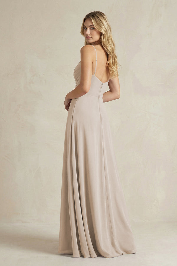 Sheath Cami Strap Ruched Chiffon Bridesmaid Dress in Frost - SHE IS ME Bridesmaid Dresses