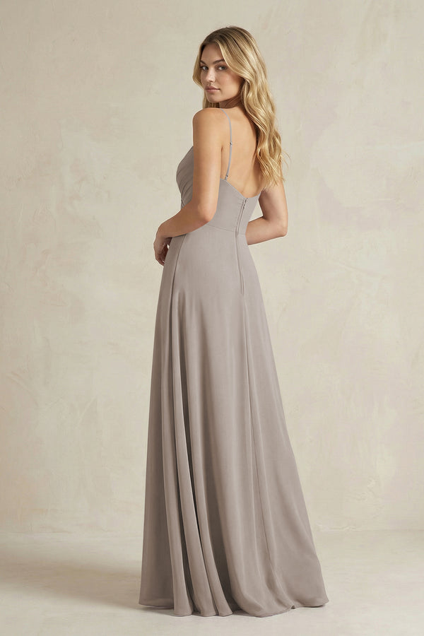 Sheath Cami Strap Ruched Chiffon Bridesmaid Dress in Frost (2) | KISSBRIDAL