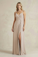 Sheath Cami Strap Ruched Chiffon Bridesmaid Dress in Frost - SHE IS ME Bridesmaid Dresses