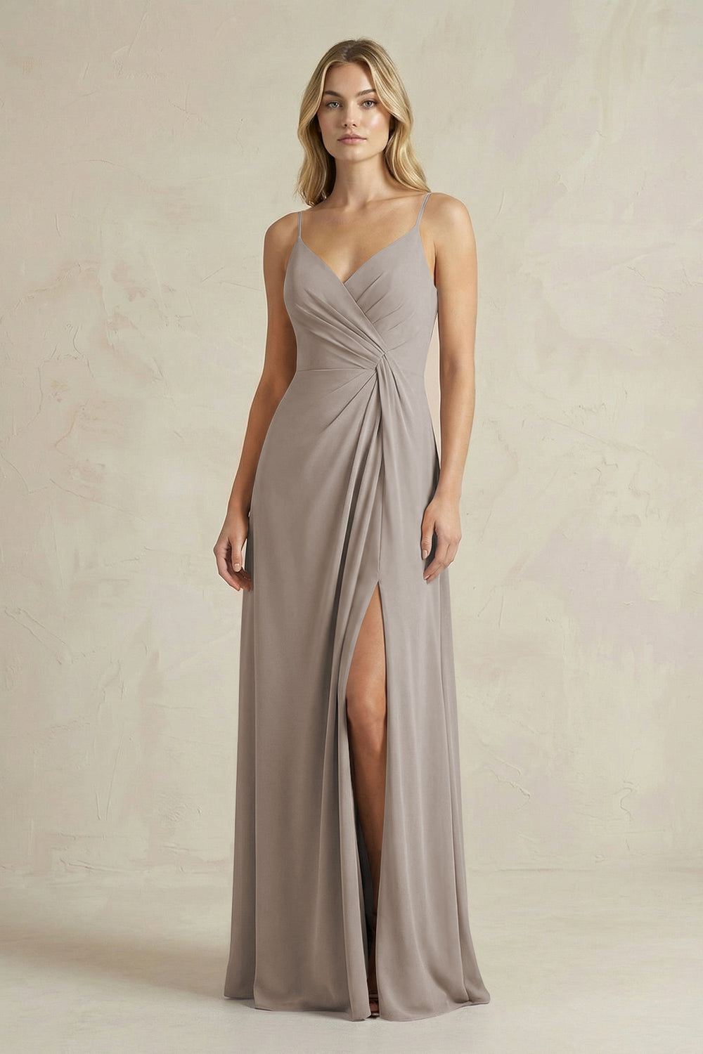 Sheath Cami Strap Ruched Chiffon Bridesmaid Dress in Frost