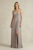 Sheath Cami Strap Ruched Chiffon Bridesmaid Dress in Frost | KISSBRIDAL