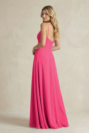 Sheath Cami Strap Ruched Chiffon Bridesmaid Dress in Fuchsia (2) | KISSBRIDAL