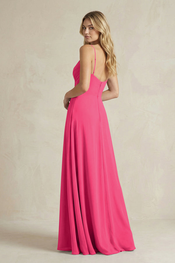 Sheath Cami Strap Ruched Chiffon Bridesmaid Dress in Fuchsia (2) | KISSBRIDAL