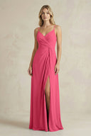 Sheath Cami Strap Ruched Chiffon Bridesmaid Dress in Fuchsia - SHE IS ME Bridesmaid Dresses