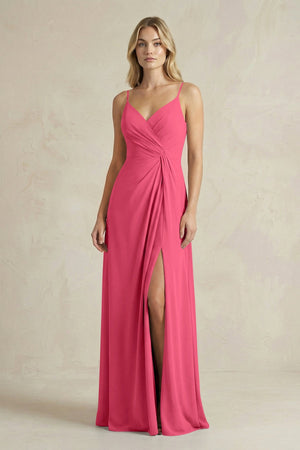 Sheath Cami Strap Ruched Chiffon Bridesmaid Dress in Fuchsia - SHE IS ME Bridesmaid Dresses