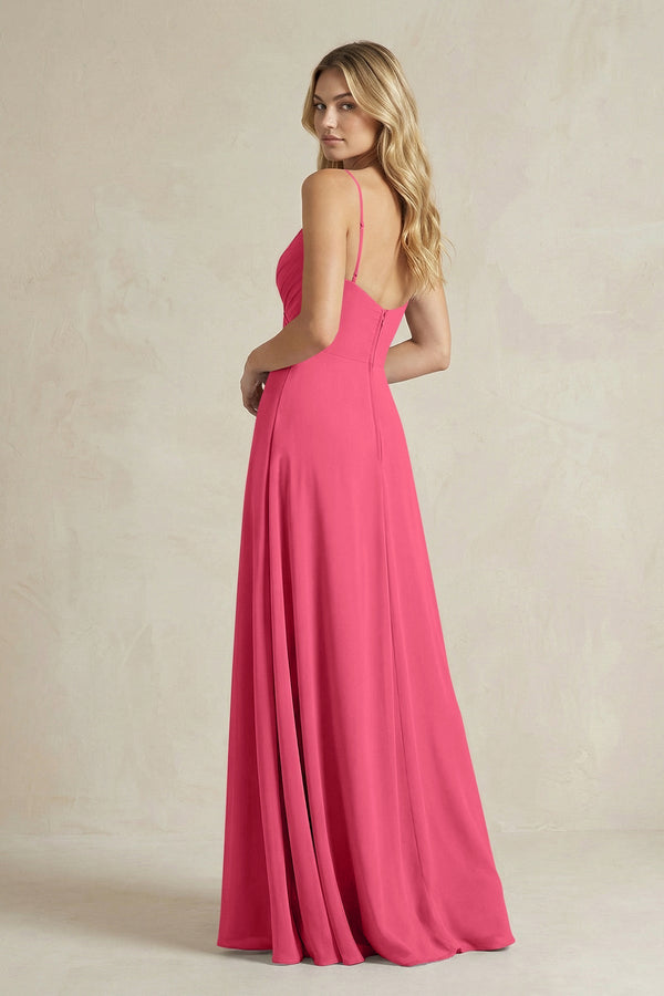 Sheath Cami Strap Ruched Chiffon Bridesmaid Dress in Fuchsia - SHE IS ME Bridesmaid Dresses