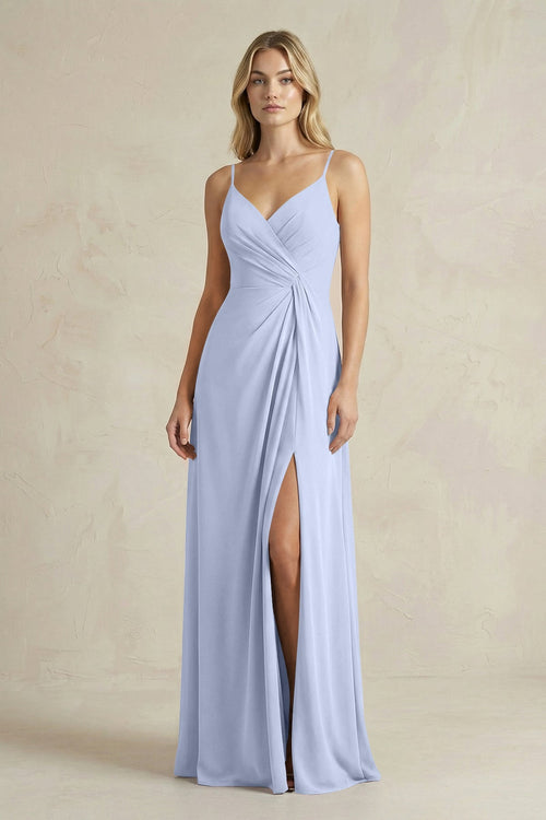 Sheath Cami Strap Ruched Chiffon Bridesmaid Dress in Ice - SHE IS ME Bridesmaid Dresses