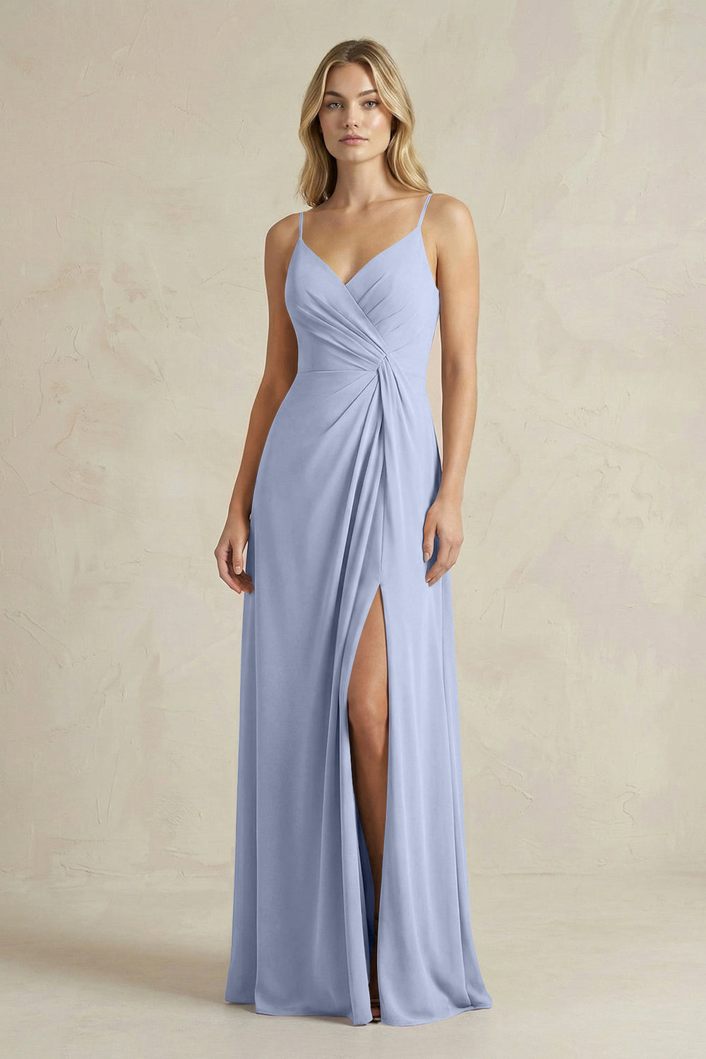 Sheath Cami Strap Ruched Chiffon Bridesmaid Dress in Ice