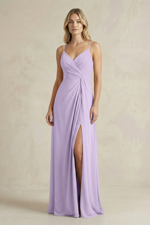 Sheath Cami Strap Ruched Chiffon Bridesmaid Dress in Lavender - SHE IS ME Bridesmaid Dresses