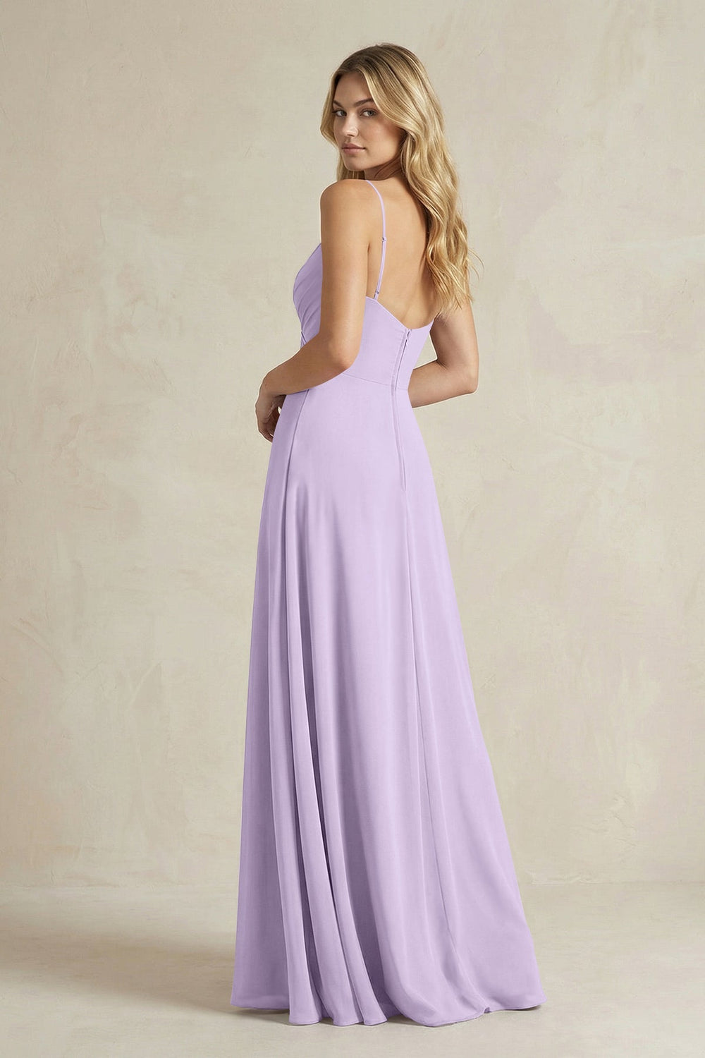 Sheath Cami Strap Ruched Chiffon Bridesmaid Dress in Lavender - KISS BRIDAL Bridesmaid Dresses