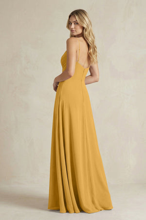 Sheath Cami Strap Ruched Chiffon Bridesmaid Dress in Marigold - SHE IS ME Bridesmaid Dresses