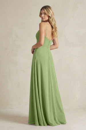 Sheath Cami Strap Ruched Chiffon Bridesmaid Dress in Matcha - SHE IS ME Bridesmaid Dresses