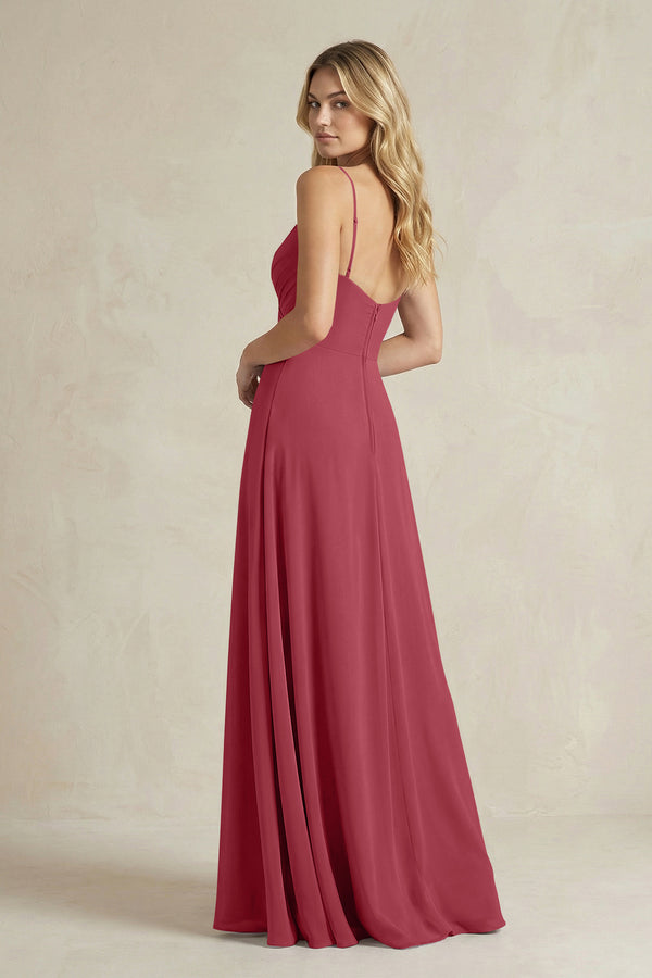 Sheath Cami Strap Ruched Chiffon Bridesmaid Dress in Merlot (2) | KISSBRIDAL