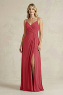 Sheath Cami Strap Ruched Chiffon Bridesmaid Dress in Merlot - SHE IS ME Bridesmaid Dresses