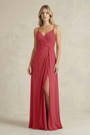 Sheath Cami Strap Ruched Chiffon Bridesmaid Dress in Merlot - SHE IS ME Bridesmaid Dresses