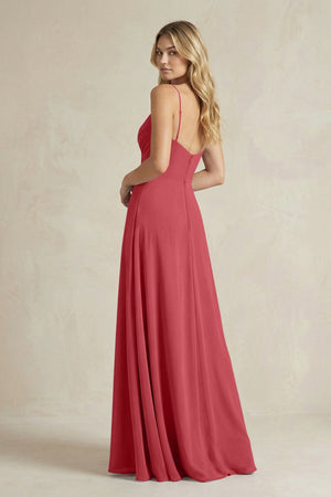Sheath Cami Strap Ruched Chiffon Bridesmaid Dress in Merlot - SHE IS ME Bridesmaid Dresses
