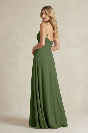 Sheath Cami Strap Ruched Chiffon Bridesmaid Dress in Moss (2) | KISSBRIDAL