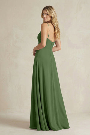 Sheath Cami Strap Ruched Chiffon Bridesmaid Dress in Moss - SHE IS ME Bridesmaid Dresses