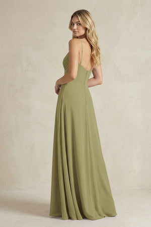 Sheath Cami Strap Ruched Chiffon Bridesmaid Dress in Moss Green (2) | KISSBRIDAL