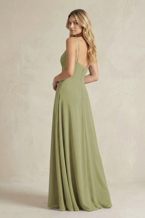 Sheath Cami Strap Ruched Chiffon Bridesmaid Dress in Moss Green - SHE IS ME Bridesmaid Dresses