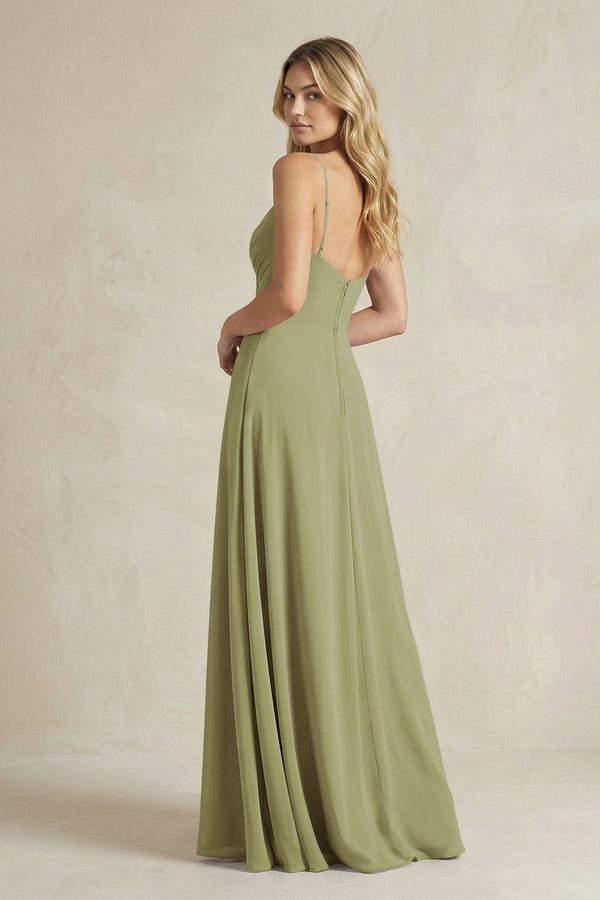 Sheath Cami Strap Ruched Chiffon Bridesmaid Dress in Moss Green - SHE IS ME Bridesmaid Dresses