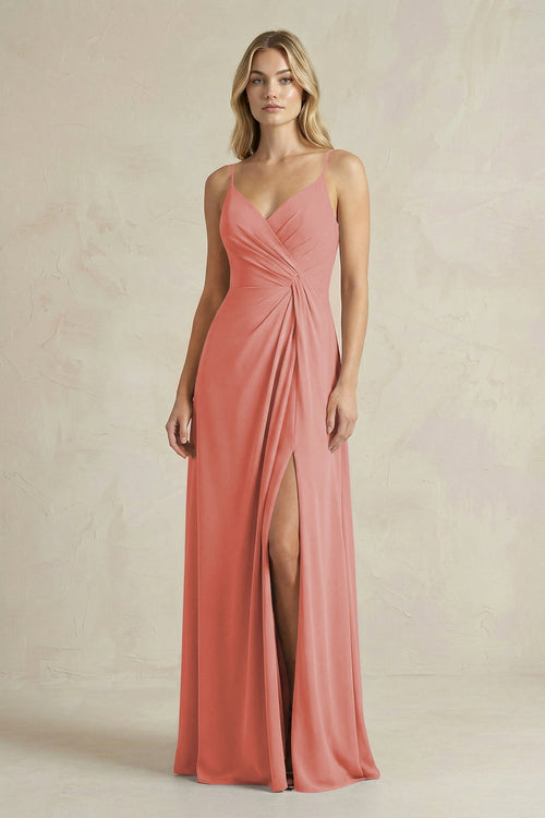 Sheath Cami Strap Ruched Chiffon Bridesmaid Dress in Mulberry - SHE IS ME Bridesmaid Dresses