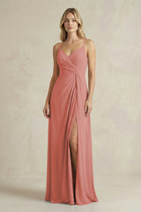 Sheath Cami Strap Ruched Chiffon Bridesmaid Dress in Mulberry | KISSBRIDAL