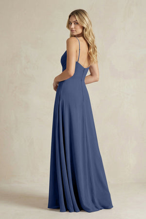 Sheath Cami Strap Ruched Chiffon Bridesmaid Dress in Navy - SHE IS ME Bridesmaid Dresses