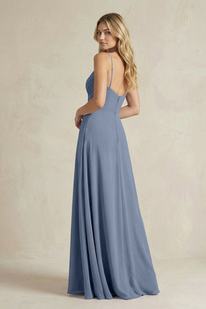 Sheath Cami Strap Ruched Chiffon Bridesmaid Dress in Neptune - SHE IS ME Bridesmaid Dresses