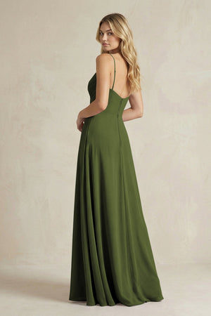 Sheath Cami Strap Ruched Chiffon Bridesmaid Dress in Olive - SHE IS ME Bridesmaid Dresses
