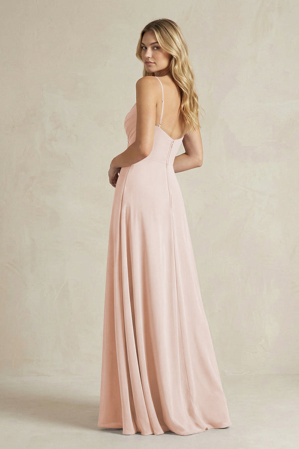 Sheath Cami Strap Ruched Chiffon Bridesmaid Dress in Pale Blush - SHE IS ME Bridesmaid Dresses