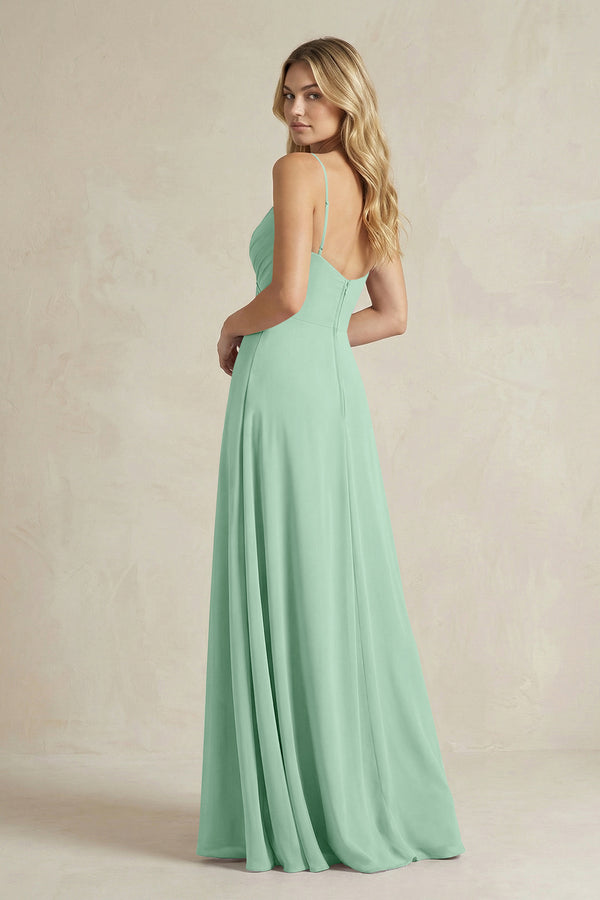 Sheath Cami Strap Ruched Chiffon Bridesmaid Dress in Pale Pistachio (2) | KISSBRIDAL