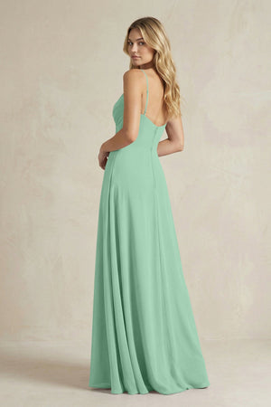 Sheath Cami Strap Ruched Chiffon Bridesmaid Dress in Pale Pistachio - SHE IS ME Bridesmaid Dresses